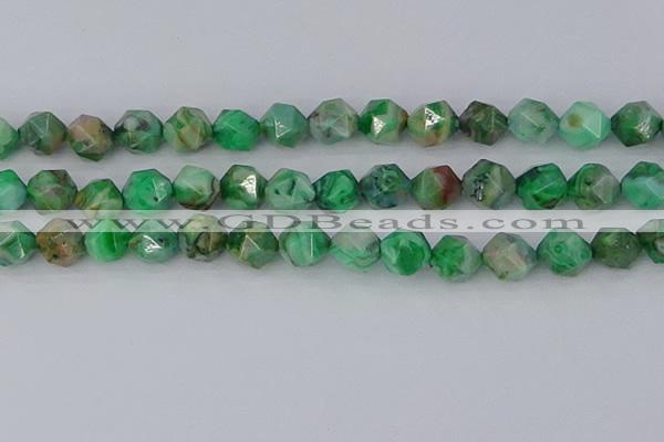 CAG9966 15.5 inches 12mm faceted nuggets green crazy lace agate beads