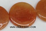 CAJ168 15.5 inches 30mm flat round red aventurine jade beads