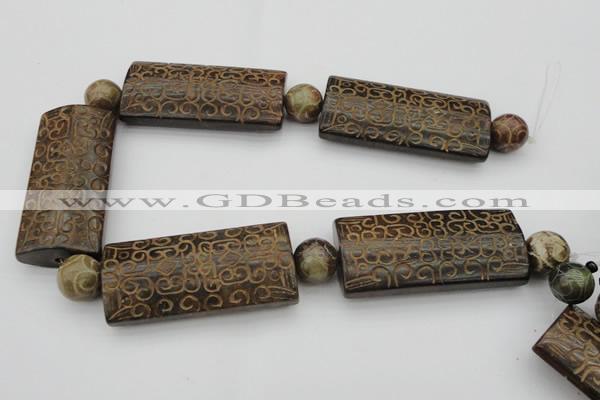 CAL10 14.5 inches 28*60mm carved rectangle agalmatolite beads