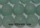 CAM1125 15.5 inches 14mm carved round amazonite beads wholesale