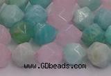 CAM1443 15.5 inches 10mm faceted nuggets amazonite & rose quartz beads