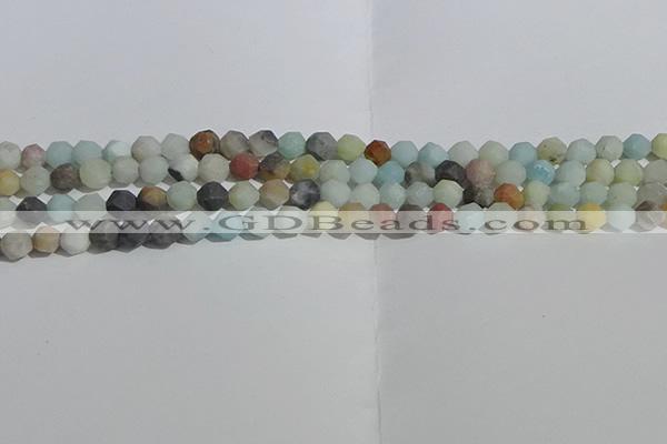 CAM1487 15.5 inches 6mm faceted nuggets matte black amazonite beads