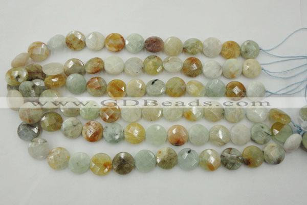 CAQ368 15.5 inches 15mm faceted coin natural aquamarine beads