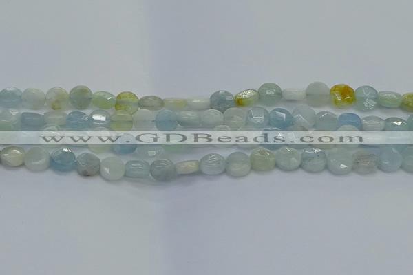 CAQ568 15.5 inches 7mm faceted coin natural aquamarine beads