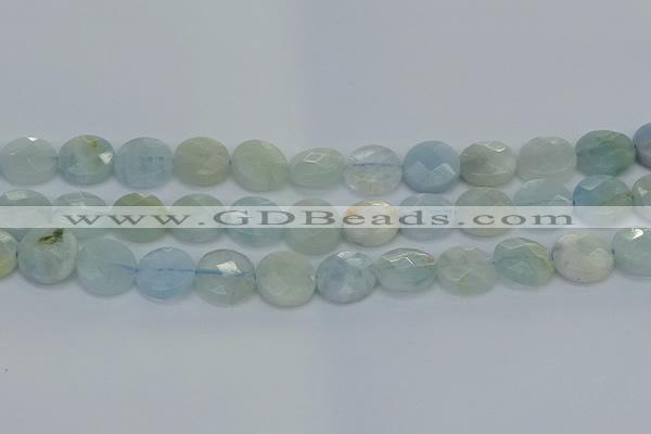 CAQ570 15.5 inches 11mm faceted coin natural aquamarine beads