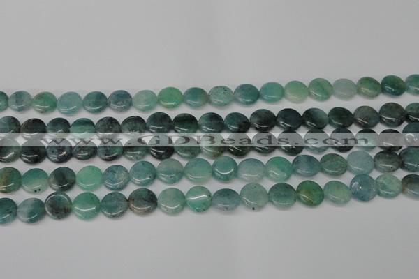 CAQ618 15.5 inches 10mm flat round aquamarine gemstone beads