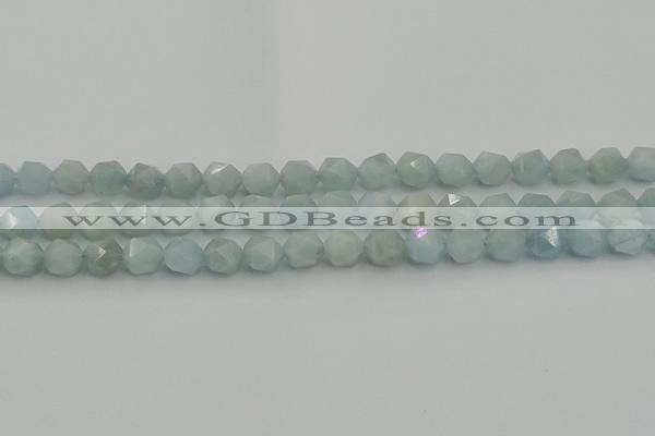 CAQ797 15.5 inches 8mm faceted nuggets aquamarine gemstone beads