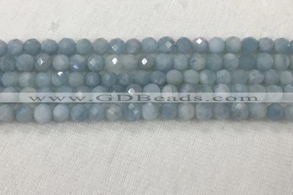 CAQ858 15.5 inches 6mm faceted round aquamarine gemstone beads