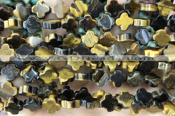 CARV36 15 inches 8mm carved flower yellow tiger eye beads