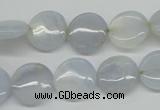 CBC33 15.5 inches 14mm flat round blue chalcedony beads wholesale