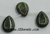 CBG21 13*18mm top-drilled flat teardrop bronze green gemstone beads