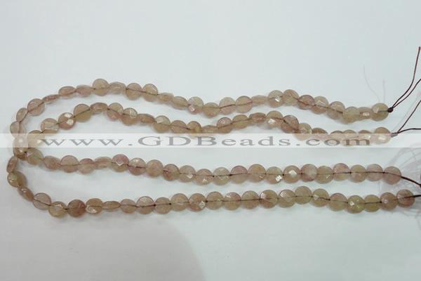 CBQ240 15.5 inches 8mm faceted coin strawberry quartz beads