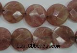 CBQ244 15.5 inches 16mm faceted coin strawberry quartz beads