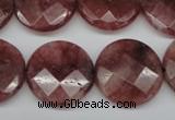 CBQ281 15.5 inches 20mm faceted coin strawberry quartz beads