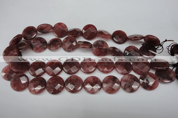 CBQ281 15.5 inches 20mm faceted coin strawberry quartz beads