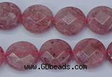 CBQ459 15.5 inches 10mm faceted coin strawberry quartz beads