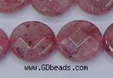 CBQ462 15.5 inches 16mm faceted coin strawberry quartz beads