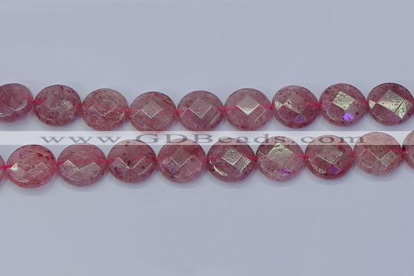 CBQ463 15.5 inches 18mm faceted coin strawberry quartz beads