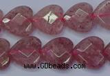 CBQ468 15.5 inches 10mm faceted heart strawberry quartz beads