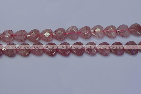 CBQ470 15.5 inches 14mm faceted heart strawberry quartz beads