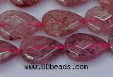 CBQ477 15.5 inches 12*16mm faceted flat teardrop strawberry quartz beads