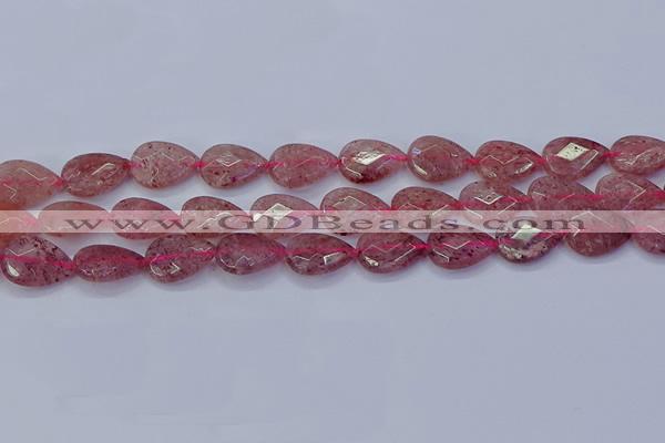 CBQ477 15.5 inches 12*16mm faceted flat teardrop strawberry quartz beads