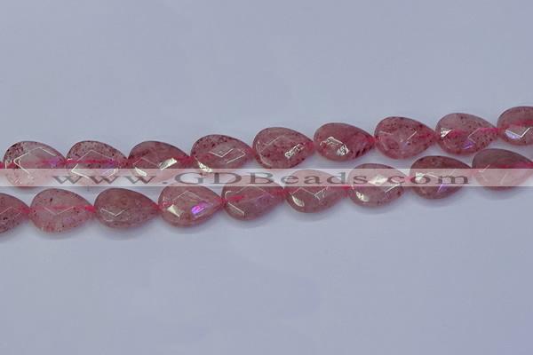 CBQ479 15.5 inches 15*20mm faceted flat teardrop strawberry quartz beads