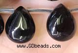 CBQ510 Top drilled 9*12mm flat teardrop natural black quartz beads