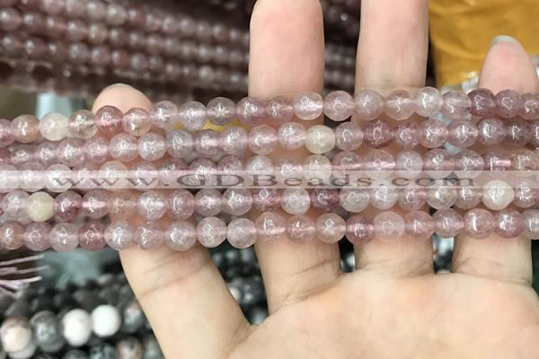 CBQ571 15.5 inches 6mm faceted round strawberry quartz beads