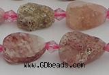 CBQ668 15.5 inches 8*12mm flat teardrop matte strawberry quartz beads