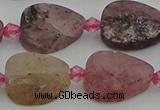 CBQ669 15.5 inches 10*15mm flat teardrop matte strawberry quartz beads