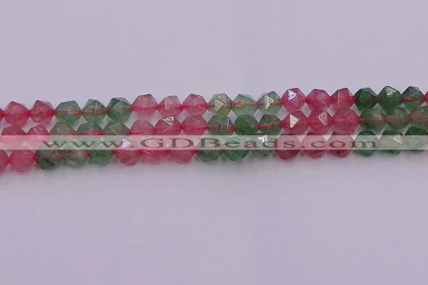 CBQ682 15.5 inches 8mm faceted nuggets mixed strawberry quartz beads