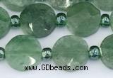 CBQ754 15.5 inches 10mm faceted coin green strawberry quartz beads