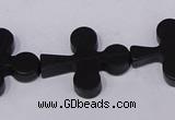 CBS23 15.5 inches 22*26mm cross black stone beads wholesale