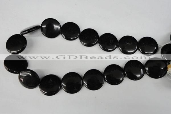 CBS245 15.5 inches 25mm flat round blackstone beads wholesale