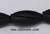 CBS29 15.5 inches 18*36mm carved drum black stone beads wholesale