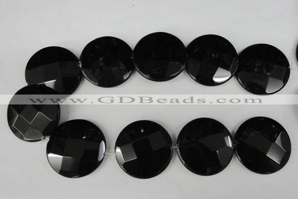 CBS300 15.5 inches 35mm faceted coin blackstone beads wholesale