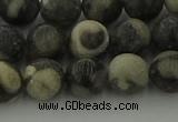 CBW163 15.5 inches 10mm round matte black fossil jasper beads