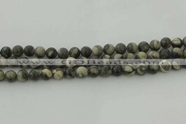 CBW163 15.5 inches 10mm round matte black fossil jasper beads