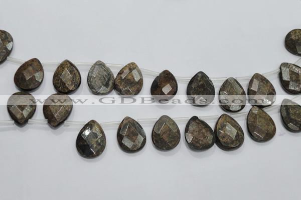 CBZ505 Top-drilled 10*14mm faceted flat teardrop bronzite gemstone beads