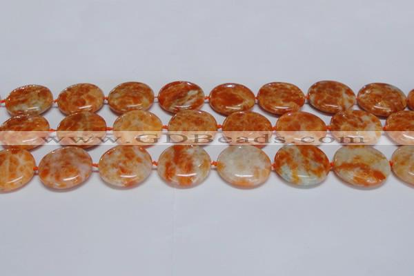 CCA477 15.5 inches 25mm flat round orange calcite gemstone beads