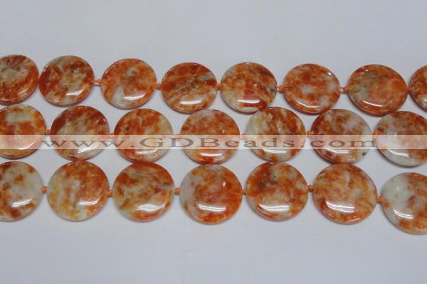 CCA478 15.5 inches 30mm flat round orange calcite gemstone beads