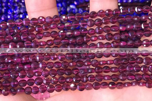 CCB1046 15 inches 4mm faceted coin red garnet beads