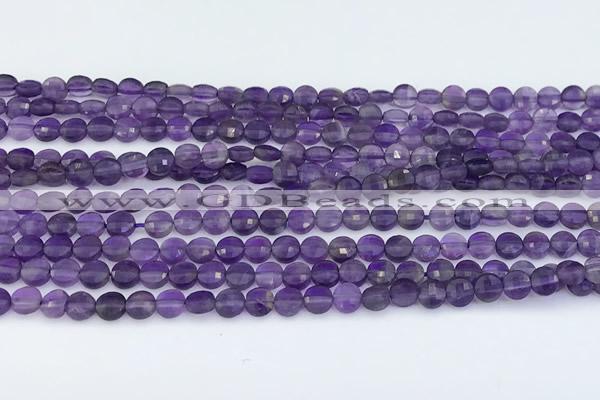 CCB1145 15 inches 4mm faceted coin amethyst beads