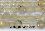 CCB1162 15 inches 4mm faceted coin golden rutilated beads