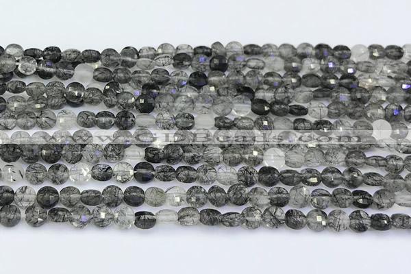 CCB1172 15 inches 4mm faceted coin black rutilated quartz beads