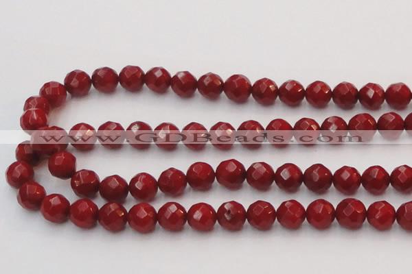 CCB124 15.5 inches 8mm faceted round red coral beads wholesale