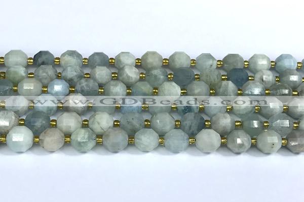 CCB1290 15 inches 9mm - 10mm faceted aquamarine gemstone beads