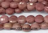 CCB1377 15 inches 4mm faceted coin pink wooden jasper beads