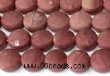 CCB1411 15 inches 6mm faceted coin pink wooden jasper beads